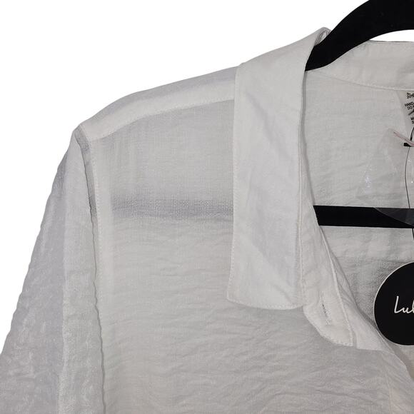 NWT Lulus Button-Front Collared Shirt Dress Size L White Summer Beach Cover Up - Picture 5 of 11